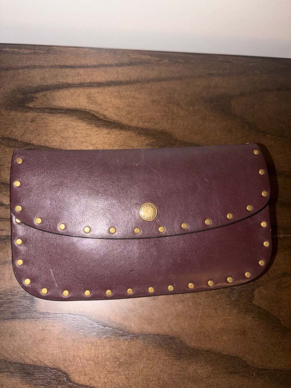 Coach Studded Leather Clutch Wallet Burgundy